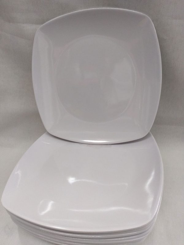 Plato de postre cuadrado de melanina blanca