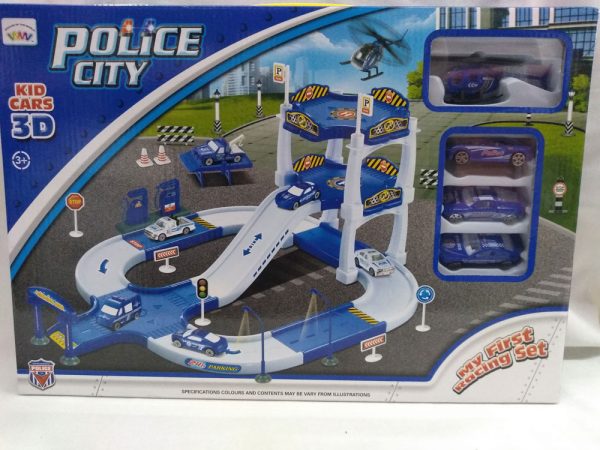 Pista de policia c/3 autos y helicoptero