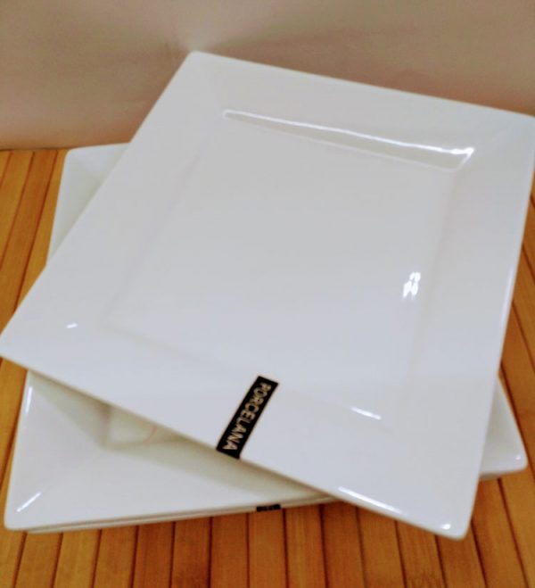 Plato postre porcelana blanca cuadrado