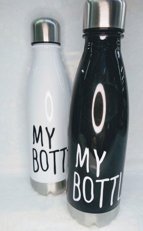Botella plastica c/tapa y base de acero