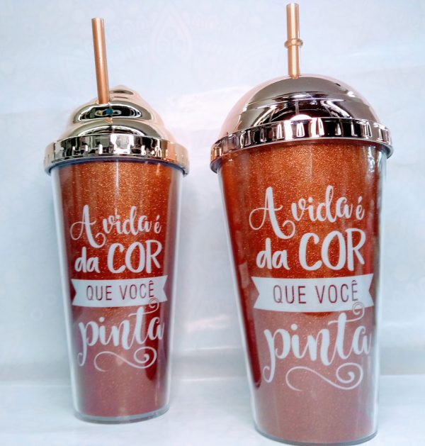 Vaso acrilico c/tapa y sorbete c/frase en caja