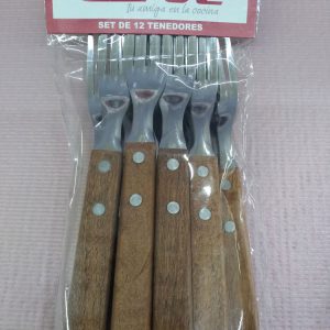 Tenedor "Carol" x12 m/madera en bolsa