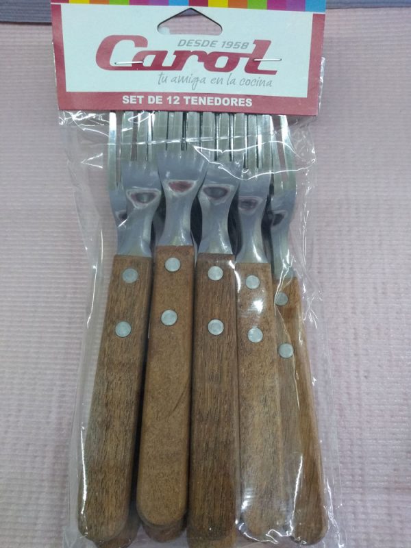 Tenedor "Carol" x12 m/madera en bolsa