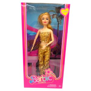 Muñeca flaca articulada vestido dorado