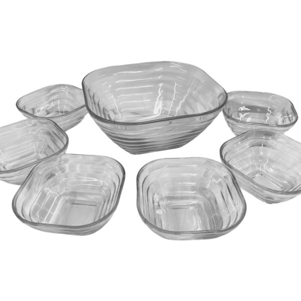 Ensaladera cuadrada + 6 compoteras de vidrio