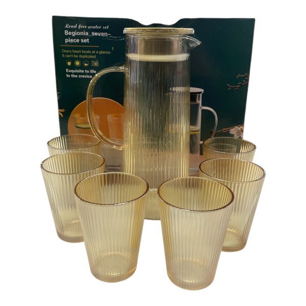 Set de Jarra De Vidrio +6 Vasos Dorados