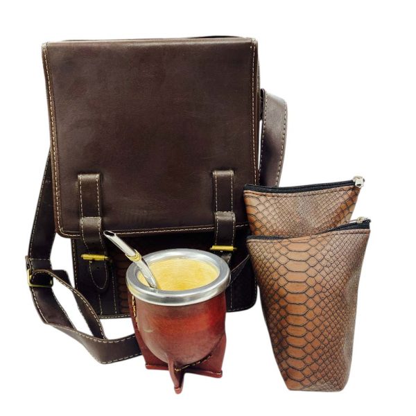 Set De Matero En Mochila De Cuero Croco