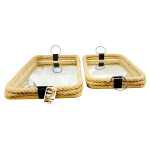 Set de bandeja rect base espejo soga yute 45x38