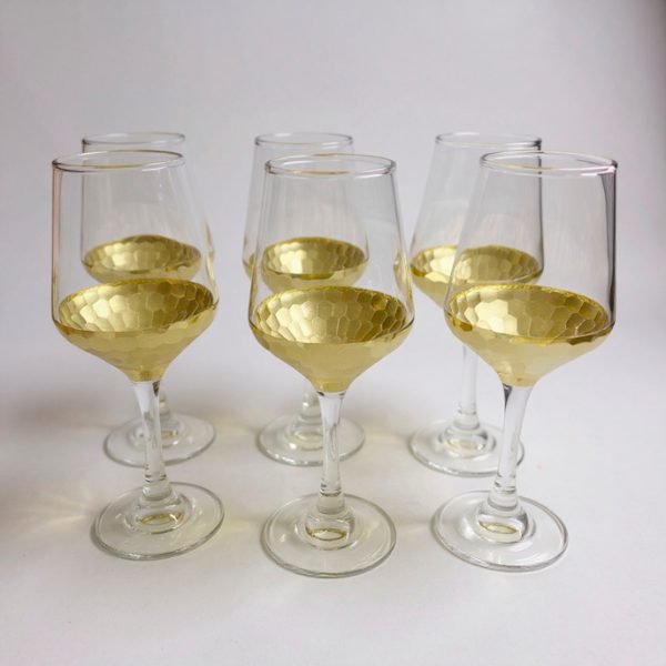 Copas de vino x6 415ml base de nido de abeja dorado