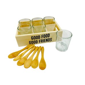 Vasitos para shot con rack y cucharita de bamboo