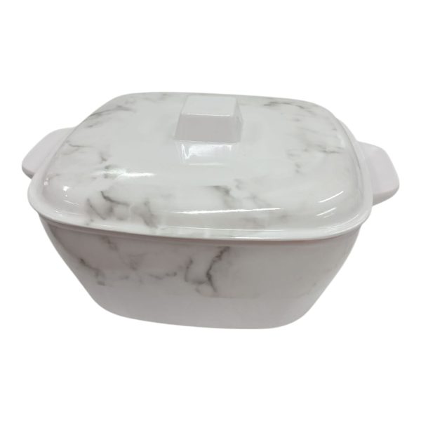 ENSALADERA CUADRADA DE MELAMINA MARMOLADA C/ TAPA