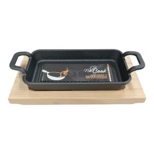 Plancha rectangular de hierro fundido con bandeja