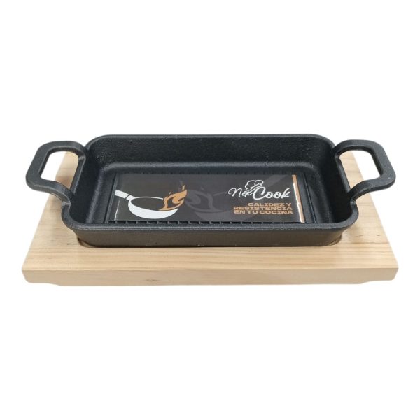 Plancha rectangular de hierro fundido con bandeja
