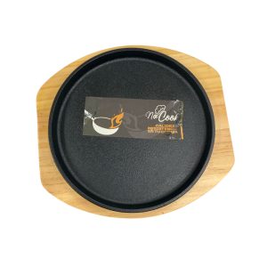 Plancha redonda de hierro fundido con bandeja