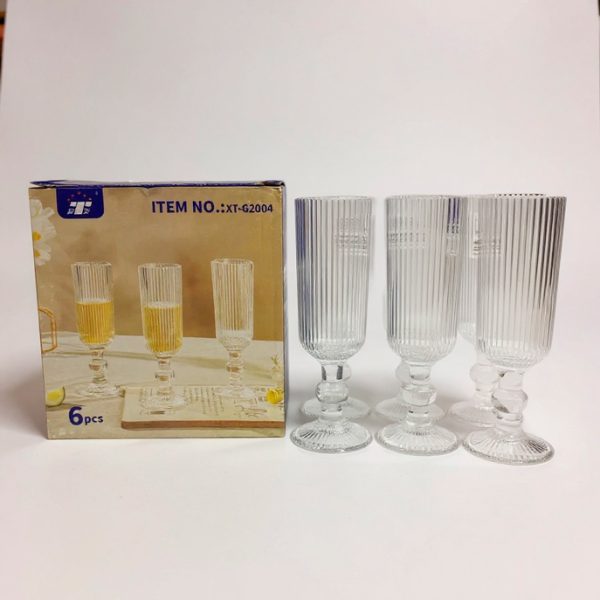 Copa champagne vidrio rayas x6