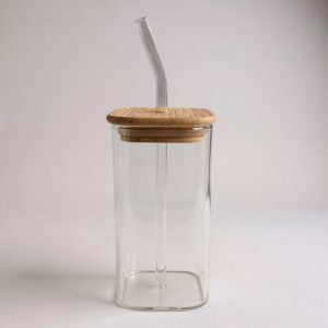 Vaso vidrio tapa de bamboo con sorbete
