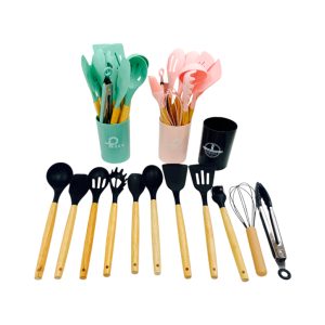 Utensilios x12 silicona mango de madera
