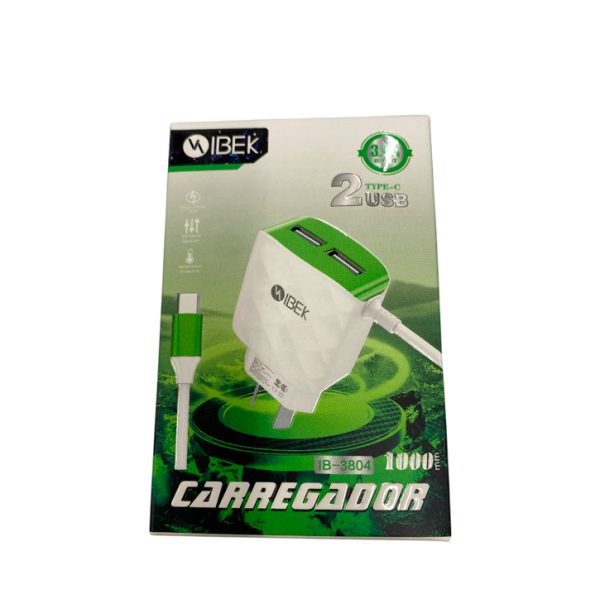 CARGADOR TIPO C "IBEK" 2 USB 38A ARTIB3804