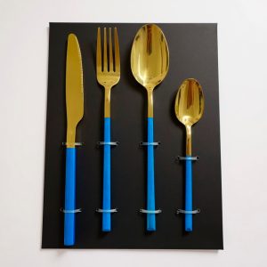 Juego de cubiertos x24 dorado y azul