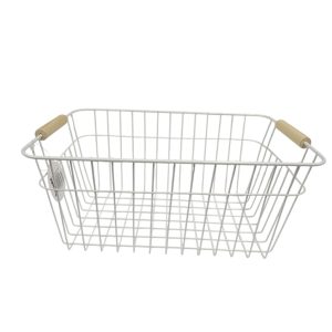 Canasto organizador de alambre asa de madera