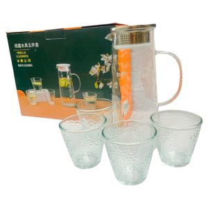Jarra de vidrio 1.5L +4 vasos 230ml