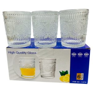Vasos de vidrio labrados x6 300ml