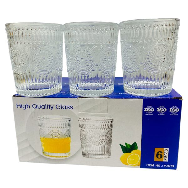 Vasos de vidrio labrados x6 300ml