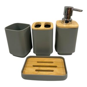 Set de ba?o x4 pzas plastico y bamboo