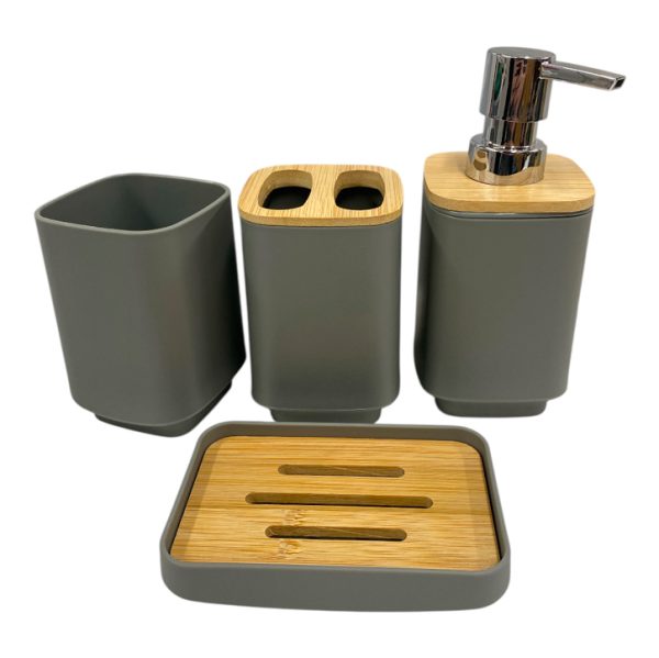 Set de ba?o x4 pzas plastico y bamboo