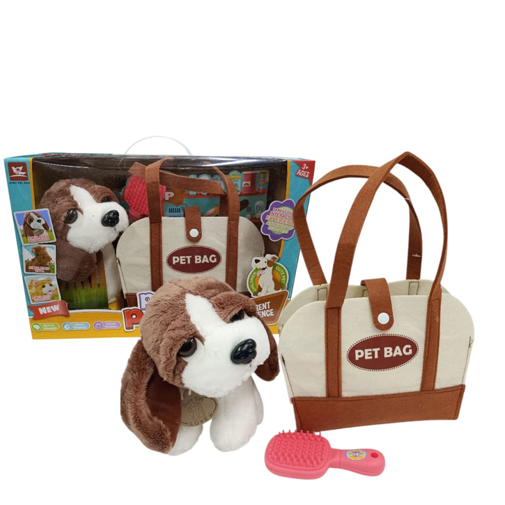 Perro beagle de peluche con bolso y accesorios