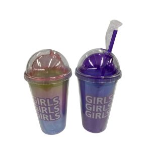 Vasos acrilico con tapa y sorbete