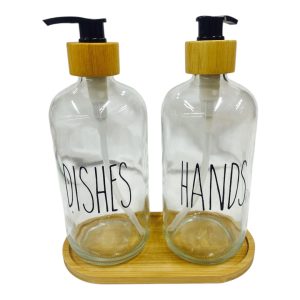 Dispenser de vidrio x2 400ml con base de bamboo