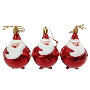 Bolas papa noel con brillo para colgar x3 art.303593