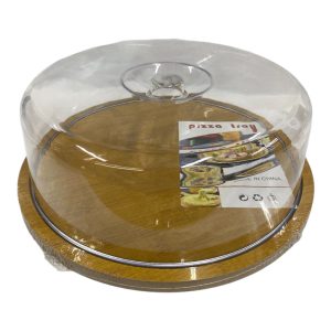 Bandeja redonda de bamboo con campana acrilica