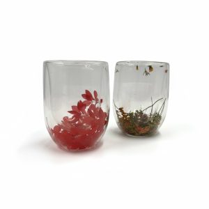 Vaso doble vidrio 400 ml con flores