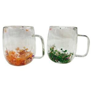 Taza doble vidrio 400 ml con flores