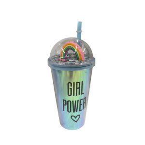 Vaso acrilico con sorbete arco iris