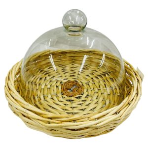 Bandeja de mimbre con campana de vidrio art.ns41470