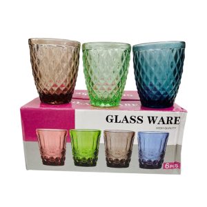 Vasos de vidrio labrados x6 color 300 cc art.133-3