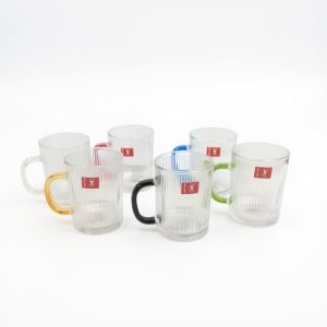 Tazas de vidrio rayas x6 asa de color art.20205