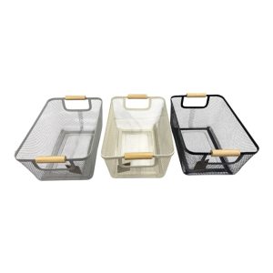 Canasto de alambre rectangular mango madera art.3023