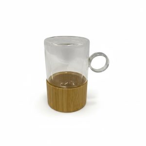 Taza doble vidrio asa y base bamboo art.so00164
